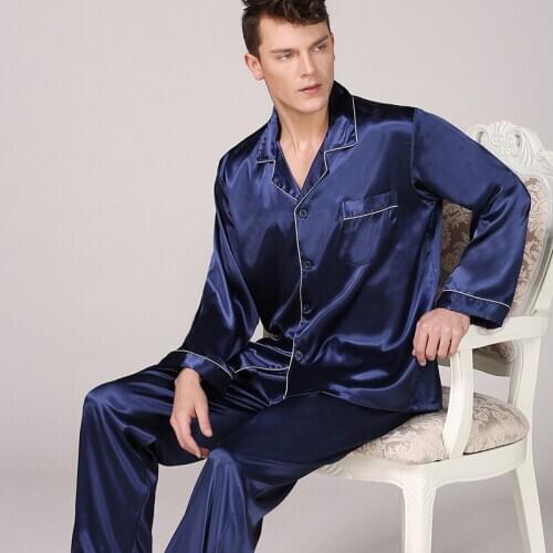 Mens Faux Silk Pajama Sets Homewear Rayon Sleepwear Male Modern Style Soft Comfortable Satin Nightgown Clothes Nightwear