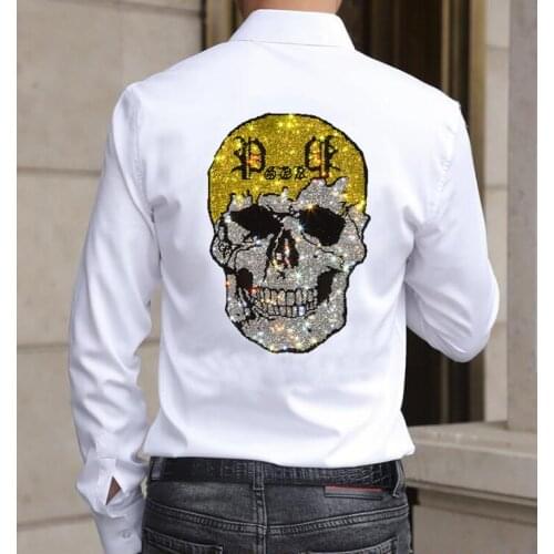 Dropshipping Diamond stone long Sleeve Casual Mens Sets 2021 Korean Style Clothes Men Streetwear Fitness shirts