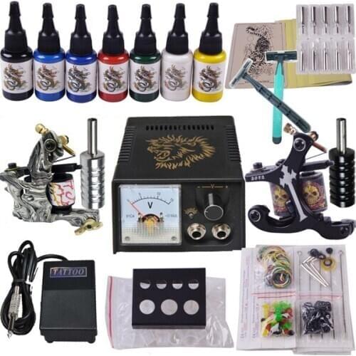 Permanent makeup machine kit 2 top tattoo gun 7 color inks YLT-86