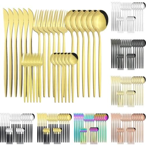 30PCs Full Tableware Set Multicolor Stainless Steel Cutlery Fruit Cake Fork Dessert Spoon Knife Set Household Hotel Kitchen Tool