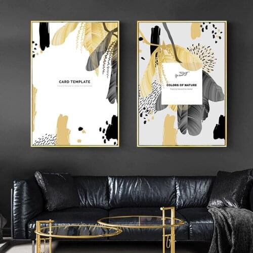 Abstract Plant Leaves Golden Boreal Europe Style Wall Posters Modern Canvas Print Art Corridor Sitting Room Unique Decoration