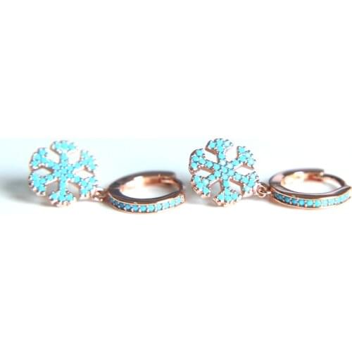 2017 new arrive pave turquoises blue snowflake Christmas gift Top quality clip on circle fashion elegant women earring
