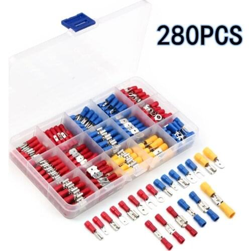 280Pcs Crimp Spade Terminal Assorted Electrical Wire Cable Connector Kit Crimp Spade Insulated Male Female Crimping Terminals