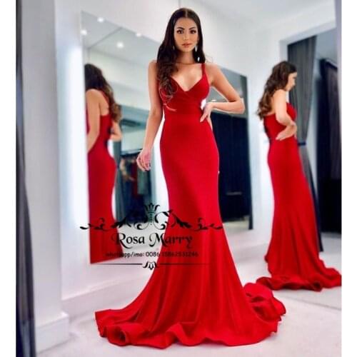 Sexy Red Mermaid Women Evening Dresses 2021 Plus Size Simple Long Satin Girls Enegagement Formal Celebrity Prom Party Gowns