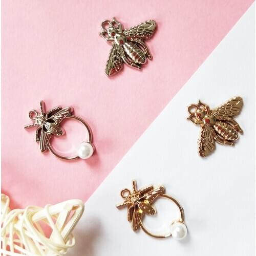 10pcs Pearls Bee Alloy Charms Dangle Insect Pendants Fit Jewelry Accessory DIY Earrings Bracelet Finding