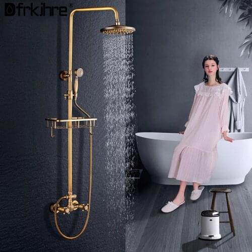 Bathroom Antique Brass Popular Shower Set Faucet 8" Shower Head Hot & Cold Shower System mixer bathroom Faucet Wall Mounted Tap