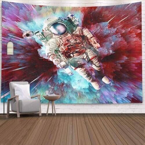 Psychedelic Astronaut Tapestry Wall Hanging Trippy Wall Tapestry Universe Wall Cloth Tapestries Wall Carpet Thin Bedspread Cover