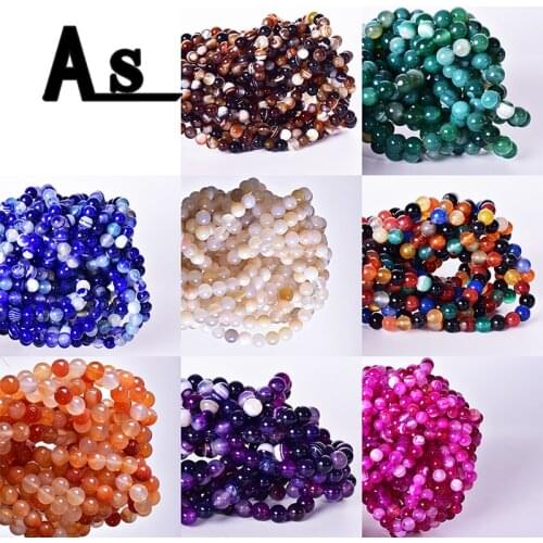 Asingeloo Multicolor For Beading Stripe Diy Agat Beads Natural Stones Beads Round Loose Craft Wholesale Beads For Jewelry Making