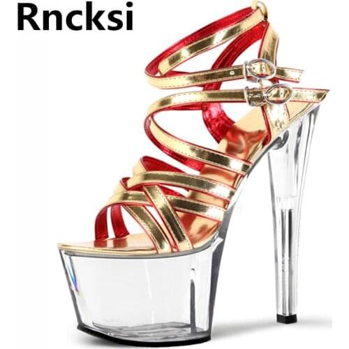 Rncksi Women Sexy 17cm High Heels Sandals Waterproof Platform Sandals Peep Toe Pole Dance Party Dress Sandals