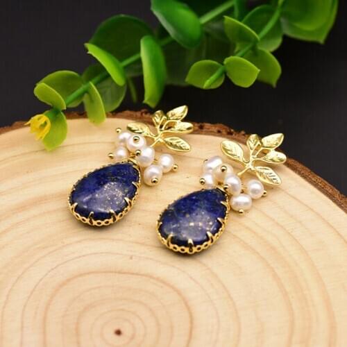 Natural Lapis Lazuli Freshwater Pearl Temperament Drop Earrings For Women Girls Party Gift Original Design Luxury Jewellery New