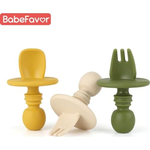 Silicone Baby Spoon Fork Set Kid Dishes Toddlers Tableware Food Grade Children Feeding Feeder Products Baby Training Spoon Fork
