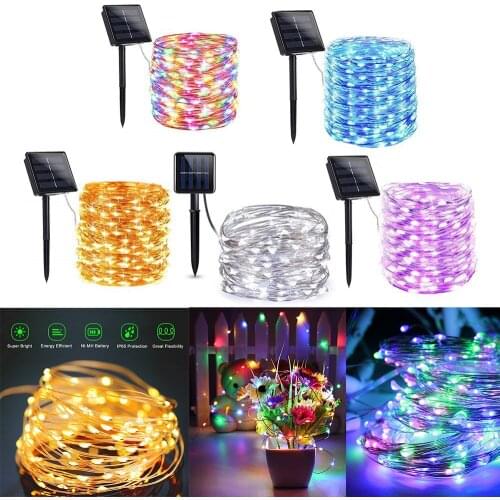 10m/20m LED Solar String Lights 8 Modes Outdoor Waterproof Fairy Lamp Multi Color String Copper Wire Lamp Christmas Garland