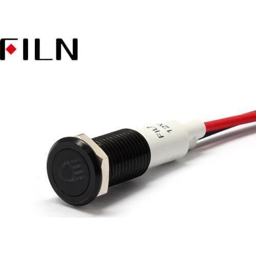 FILN 10mm Car dashboard headlamp symbol led red yellow white blue green 12v led indicator light with 20cm cable