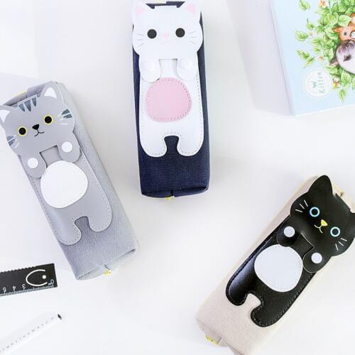 Funny 3D Lying Cat Canvas Pencil Case Stationery Storage Organizer Bag School Office Supply Escolar