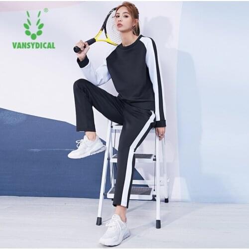 VANSYDICAL Winter Running Set Women Patchwork Breathable Jogging Sportwear for Women Gym Clothing Outdoor Workout Tracksuit