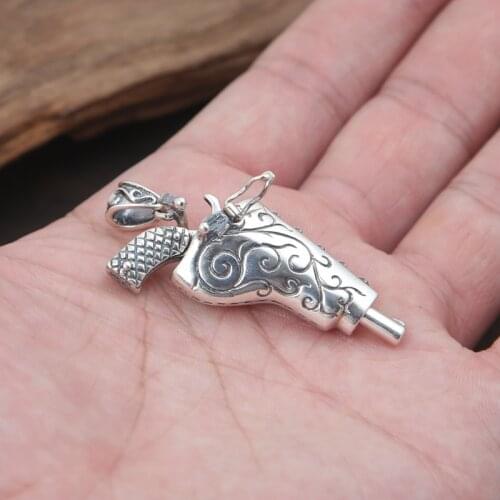 Factory Wholesale S925 Sterling Silver Jewelry Vintage Thai Silver Men And Women Western Cowboy Revolver Holster Pendant