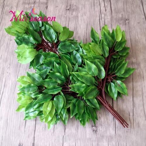 Green artificial Elm Mulberry Leaf decorative leaves Plastic branch silk rubber Material shaped plant home deocation 12pcs