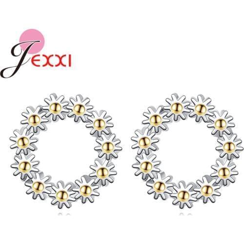 Fashion Round Shape 925 Sterling Silver Stud Earrings For Women Jewlry Sweet Sun Flower Ear Simple Piercing Jewelry Gifts