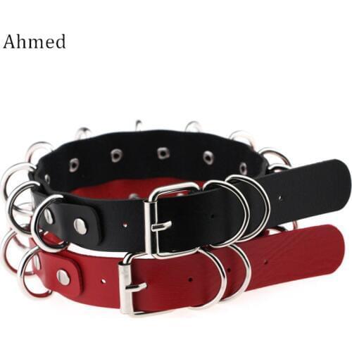 Ahmed Exaggerated Punk Double Leather Collar Bijoux Metal Multi - Round Belt Buckle Choker Necklace For Women Fashion Jewelry