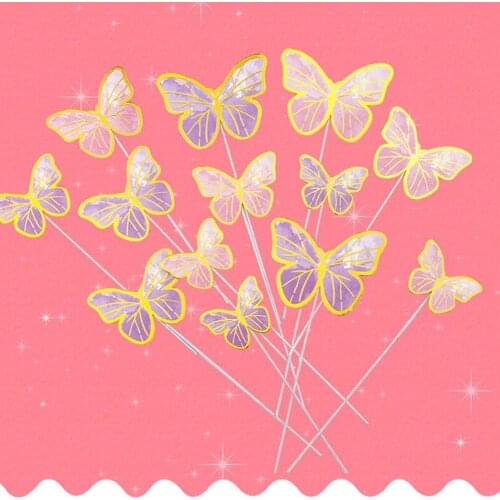 11Pcs/Set Butterfly Cake Toppers Happy Birthday Cake Wedding Baking Party Decoration Supplies Party Pick Cake Painted R1X3