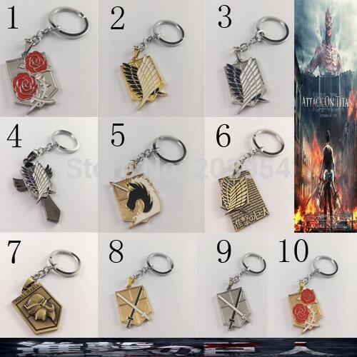 13 styles game Fashion keyring japan anime attack on titan keychain keys movie souvenir memento rings metal Key chain 2017 mens