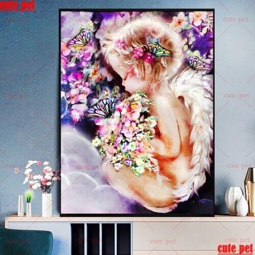 Diamond Painting Cute angel flower wings Cross Stitch Diamond Embroidery 5D Diamond Decoration Full Square round Drill Handmade