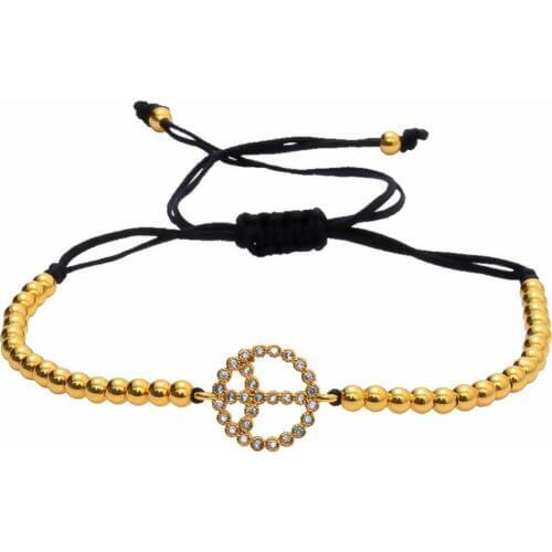 Anil Arjandas Bracelet Men 24kt 3mm Mosaic CZ Crystal Round Ball Brass Beads Braiding Plain Macrame Women Jewelry Bracelet Femme