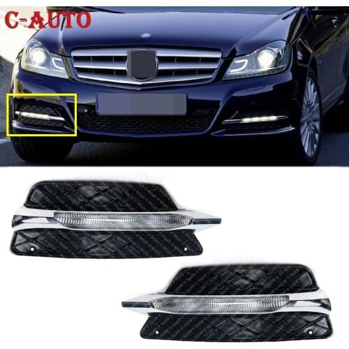 Car Left Right Front Bumper Grill Molding LED Fog Lamp DRL Daytime Running Light For Mercedes Benz W204 C-Class 2012 2013 2014