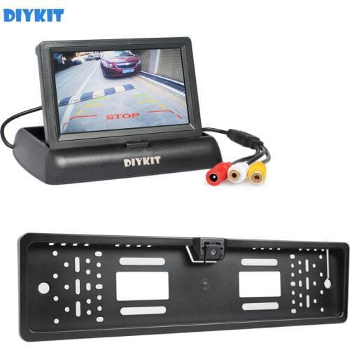 DIYKIT 4.3 inch LCD Display Car Monitor + Waterproof European Car License Plate Frame Rear View Backup Camera