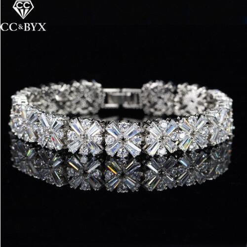 CC Bracelets For Women Luxury Shine Crystal Beads Flowers Charm Bangle Wedding Accessories Bridal Engagement Jewelry Gifts S0078