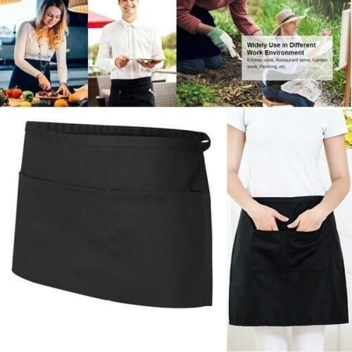 Black Bust Waiter Short Apron Kitchen Restaurant Flirty With Pocket