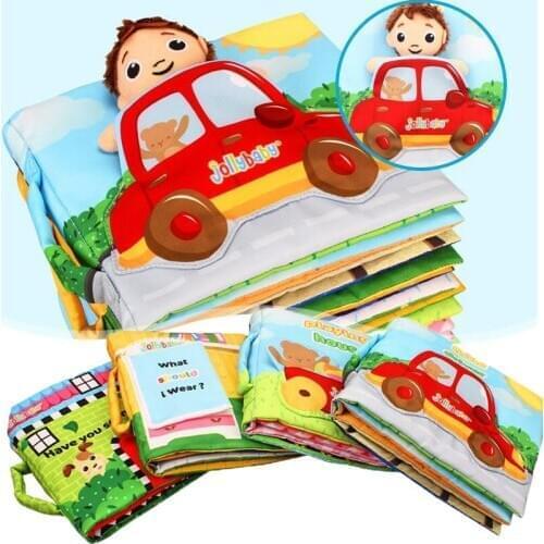Baby Cloth Books Cartoon Car My First Educational Early Develop Reading Story Doll Activity Book Rattle Toy Kid Cloth Books Gift