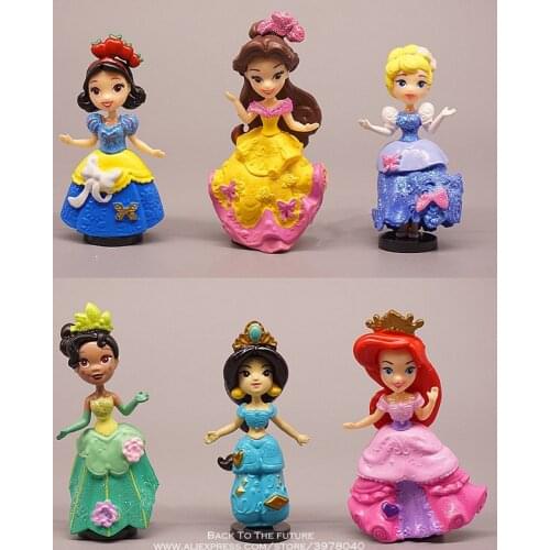 Disney Snow White Sandy Jasmine Princess 9cm 6pcs/set Action Figure Anime Mini Collection Figurine Toy model for children gift