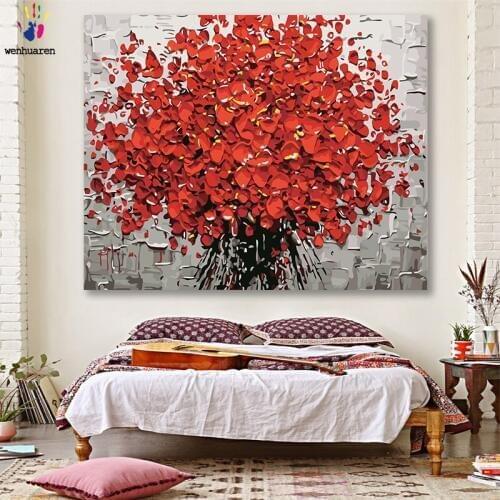 DIY colorings pictures by numbers with colors Red flower knife painting picture drawing painting by numbers framed Home