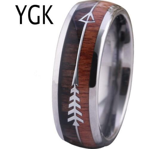 Classic Women Finger Jewelry New Fashion Ring Men Red Wood Koa Wood Arrow Inlay Tungsten Rings Engagement Anniversary Gift Ring