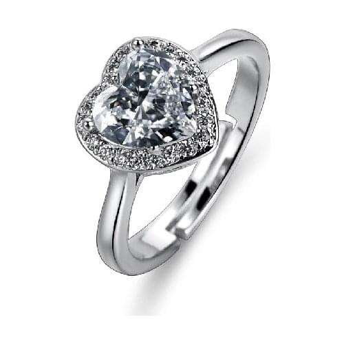 Trendy 925 Silver Jewelry Rings Heart Shape Zircon Gemstones Open Finger Ring for Women Wedding Party Gift Accessories Wholesale