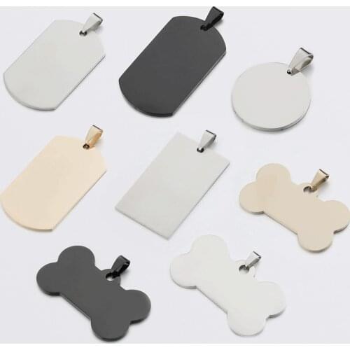 Blank Stainless Steel ID Name Pendant Military Army Bone Round Rectangle Black Gold Color Wholesale Accessories
