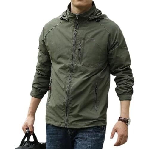 Mens Waterproof Military Jacket Spring Autumn Casual Windbreaker Jackets Mens Breathable Hooded Outdoor Thin Coats 5XL Clothes