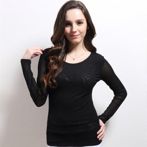 L-U-K Lady Double Layer Mesh Bottoming Shirt Womens Sexy Lace Long Sleeves Large Size Bottoming Clothes