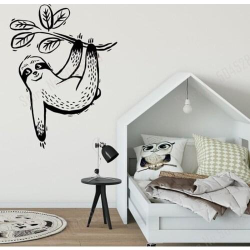 Sloth Wall Decal with Branch Decal Sloth Gift Sloth Wall Decor Gift Kids Woodland Animal Branch Leaf Tropical Wall Sticker Z597