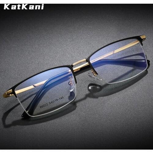 KatKani Mens Ultralight Fashion Business Half Frame Glasses Retro High-quality Blue Light Myopia Optical Eyeglasses Frame 86022