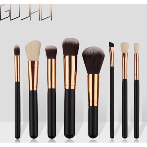 GUJHUI 2 Colors 8Pcs/Set Profession Makeup Brush Set Wooden Handle Nylon Brush Foundation Eyeshadow lip Brush Make up Tool Kit