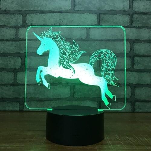 Strange Unicorn 3D visual stereo LED with black base Touch night lamp new fantastic bedside Unicorn gifts for children A84