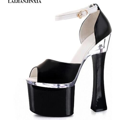 New Sexy Strap Spring Womens 18cm Square High Heels Pole Dance Shoes Wedding Party Platform Sandals Dancing Shoes