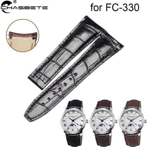 Genuine Leather Watch Band 23mm for Frederique Constant Runabout FC-330 RM6B6 43mm Folding buckle Strap Wrist Loop Belt Bracelet