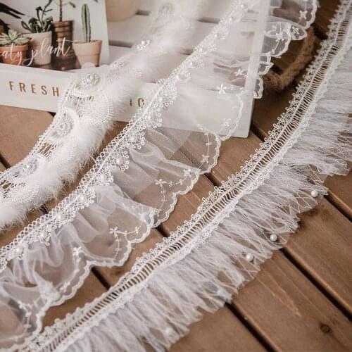 Handmade Luxury White Guipure Embroidery Lace Fabric Neck Ruffle Trim Fringe Ribbon Home Dolls Skirts Clothing Sewing Supplies