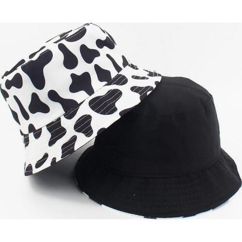 Hot Cow Pattern Printed Fisherman Hat Female New Double-Sided Basin Hat Male Summer Outdoor Sun Hat