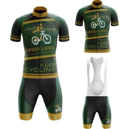 New Green Cycling Jersey Set Maillot Ciclismo Hombre Breathable Short Sleeve Bike Clothing Bib Shorts Gel Breathable Pad MTB