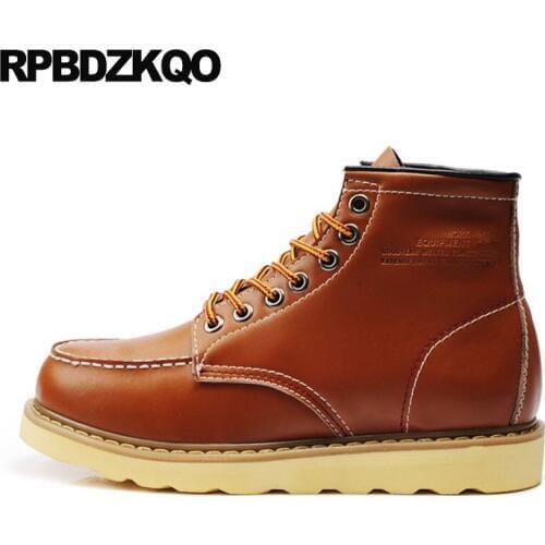 Military British Style Booties Army Combat Boots Working Work Lace Up Ankle Winter High Sole Shoes Men Fur Platform Brown