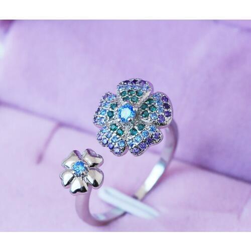 High Quality Classic Silver Color Ring For Women Set Fashion Charm Colourful Crystal Zircon Open Ring Lady Jewelry Girl Gifts